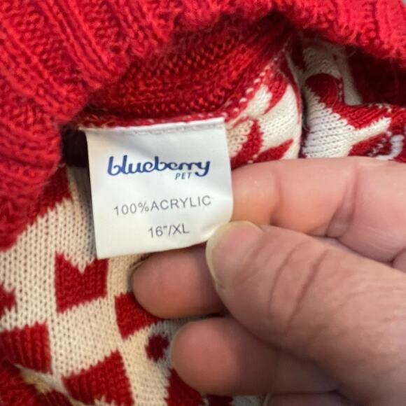 Blueberry Pet Dog Sz XL Hoodie Sweater Pom Nordic Festive Holiday Red White 16” - Picture 11 of 13